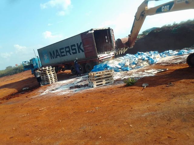 Crushing condemned stock at the disposal site