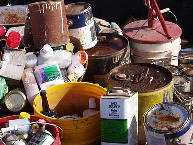 Chemical and paint containers collected for disposal