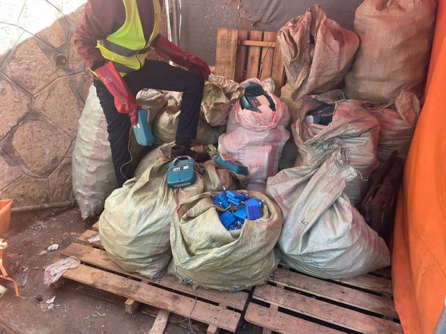 Bagged e-waste ready for processing